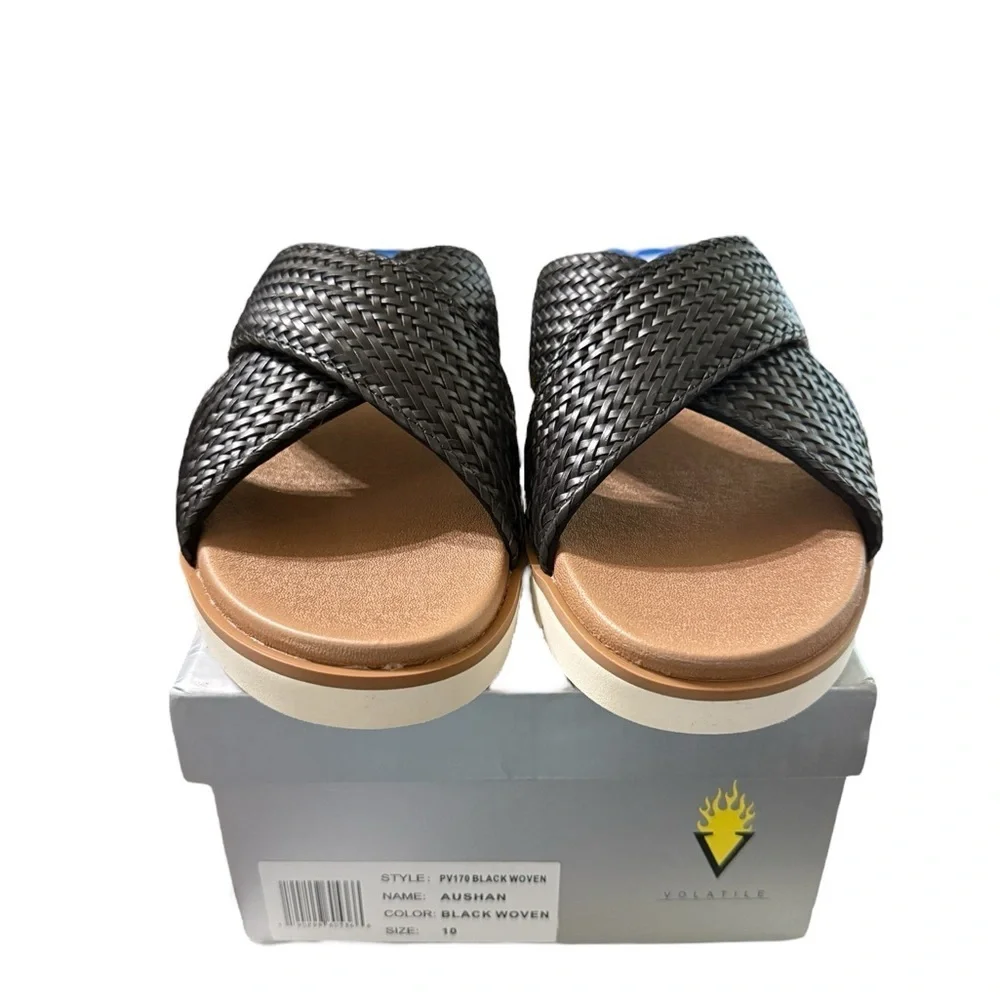 VOLATILE Black Woven Slide Sandals · Size 10